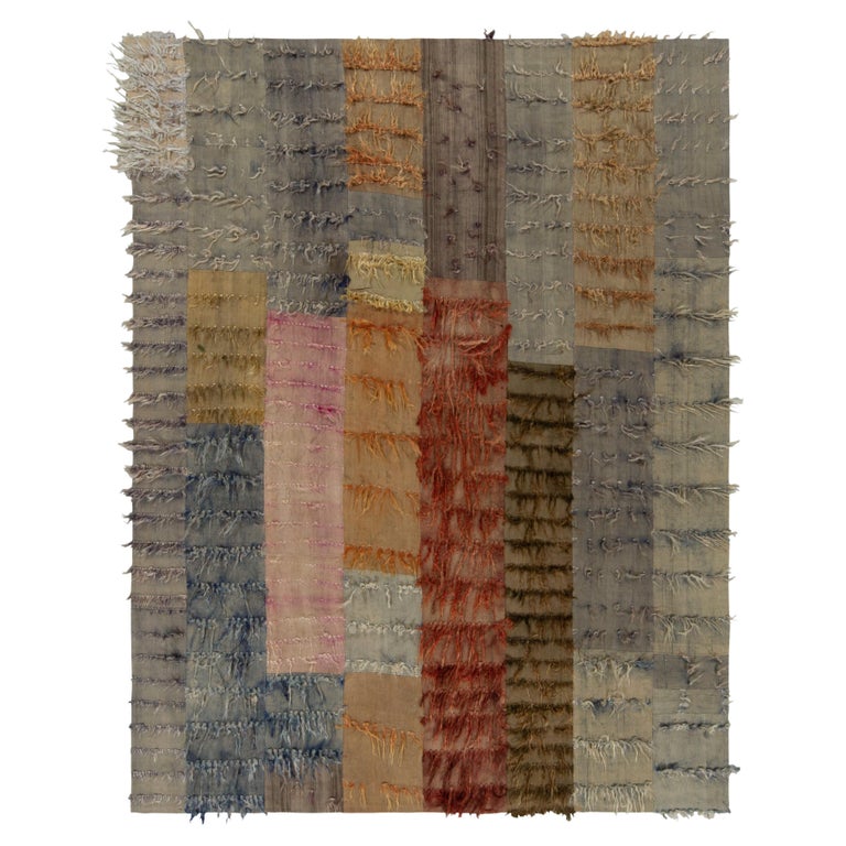 1950 Wool Rug 1950s Vintage Rug Blue Multi-Color Angoral Wool High Low Pile by Rug ...