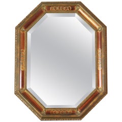 1950s Vintage Octagonal Gold Wood Mirror in Baroque Style
