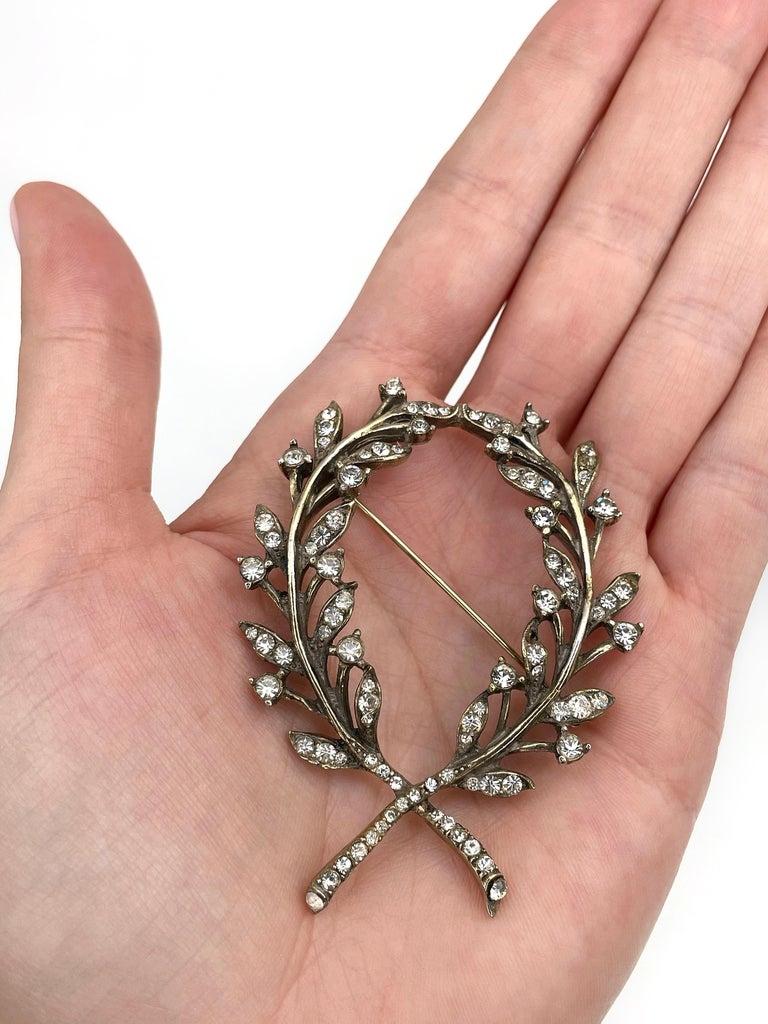 1950s Vintage Mitchel Maer for Christian Dior Rhinestone Laurel Pin Brooch at 1stDibs
