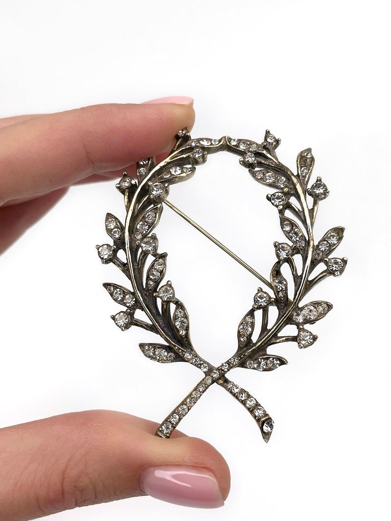 1950s Vintage Mitchel Maer for Christian Dior Rhinestone Laurel Pin Brooch at 1stDibs