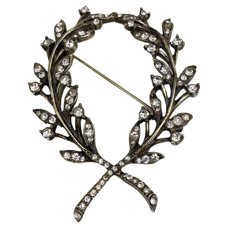 1950s Vintage Mitchel Maer for Christian Dior Rhinestone Laurel Pin Brooch at 1stDibs