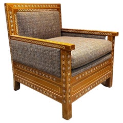 1950s Vintage Moroccan Armchair Wood Marquetry North Africa 