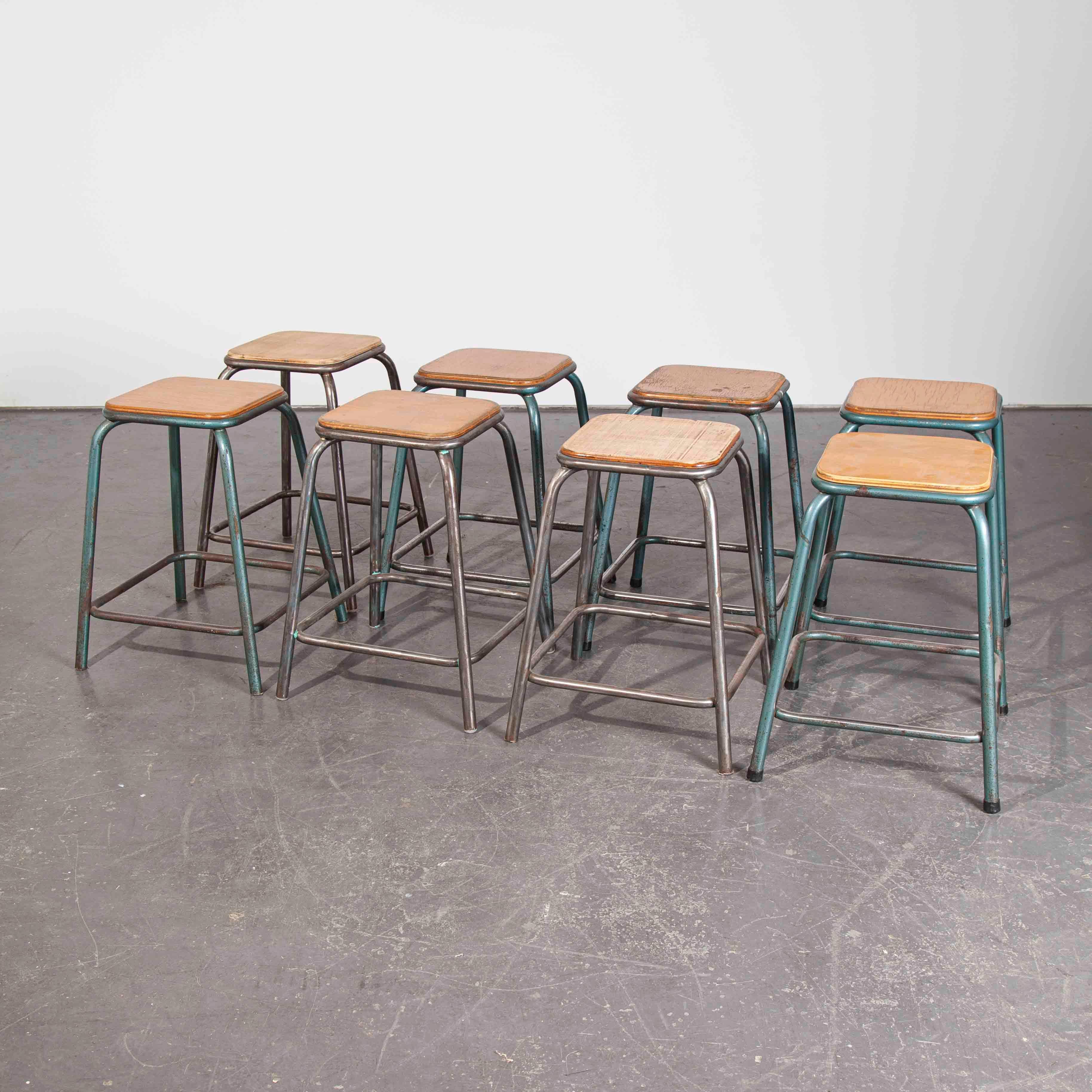 1950s Vintage Mullca Industrial French Stacking High Stools, Set of Eight In Good Condition For Sale In Hook, Hampshire