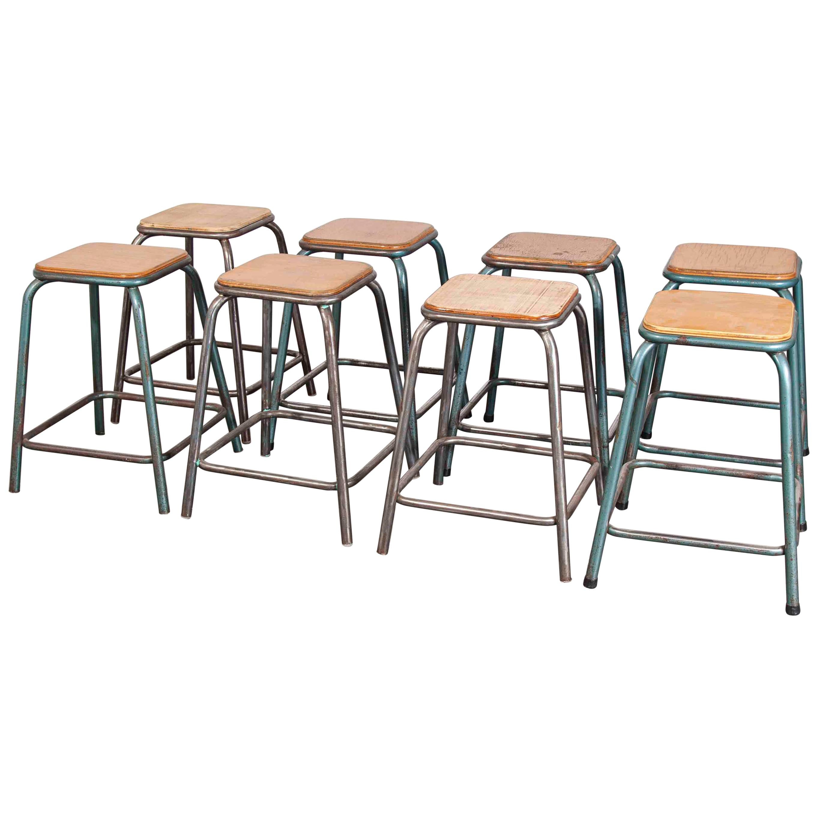 1950s Vintage Mullca Industrial French Stacking High Stools, Set of Eight For Sale