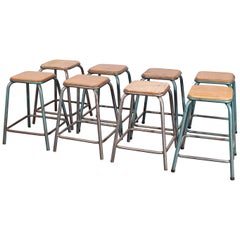 1950s Retro Mullca Industrial French Stacking High Stools, Set of Eight