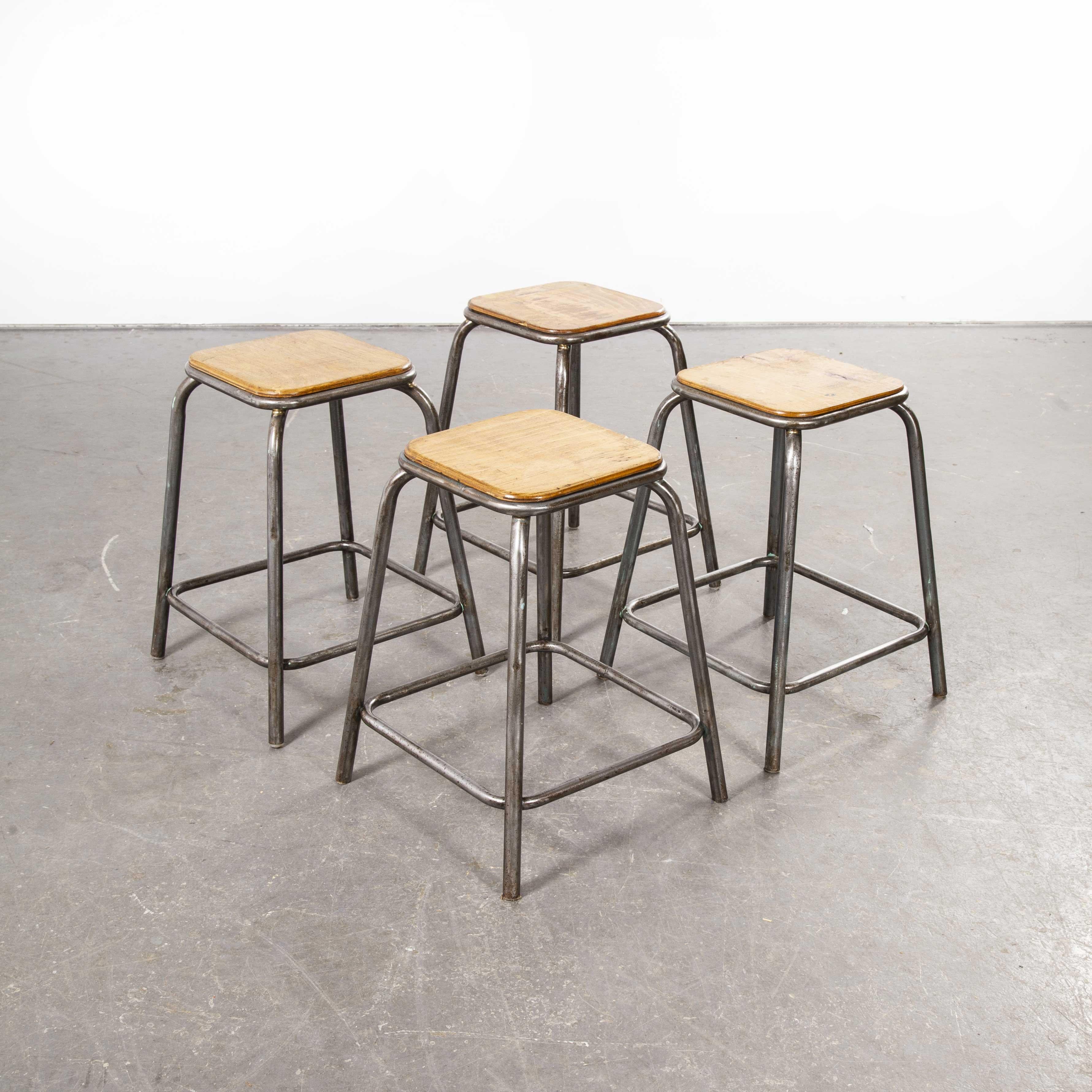 Mid-20th Century 1950s Vintage Mullca Industrial French Stacking High Stools, Set of Four For Sale