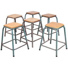 1950s Vintage Mullca Industrial French Stacking High Stools, Set of Six