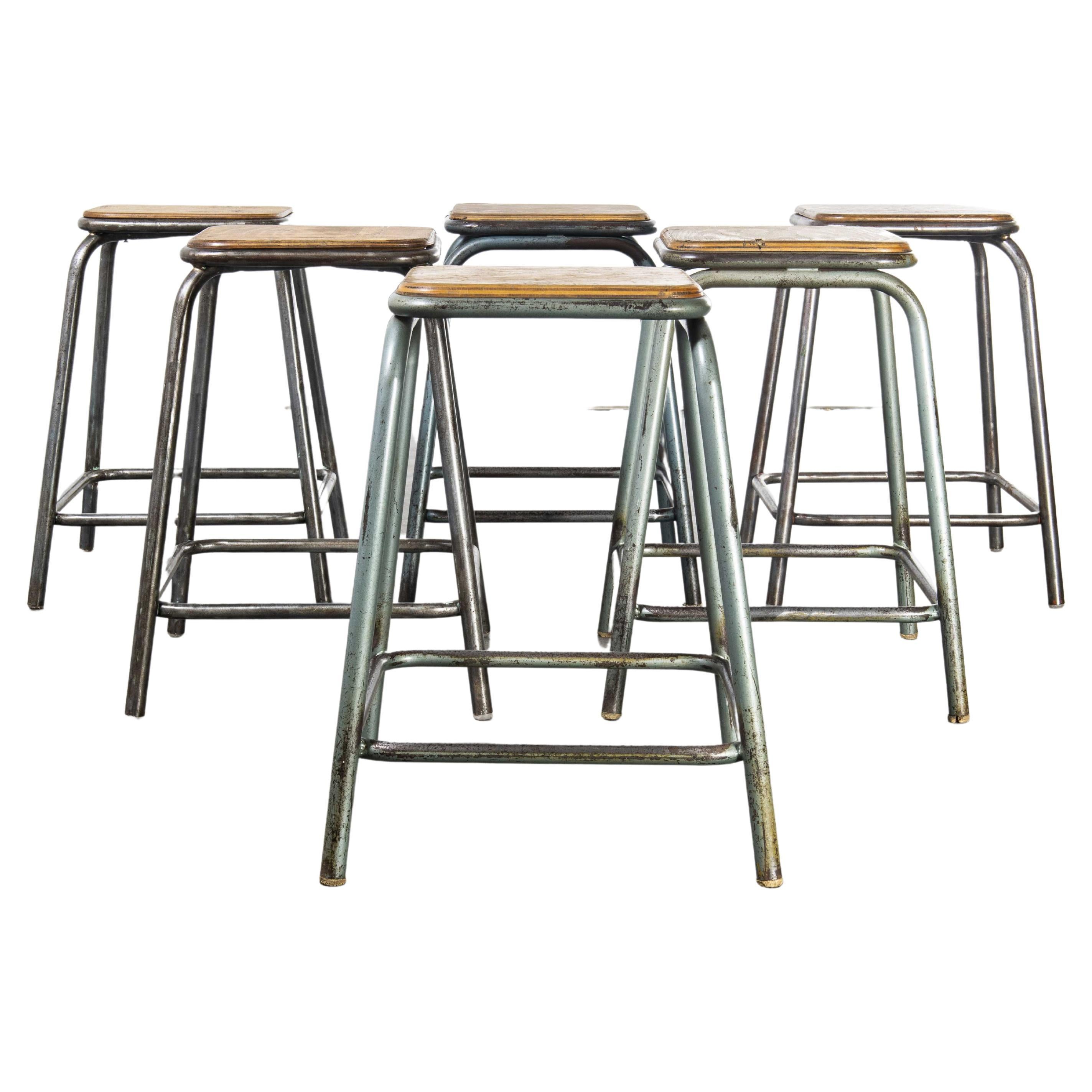1950’s Vintage Mullca Industrial French Stacking High Stools, Set of Six