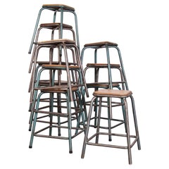 1950s Vintage Mullca Industrial French Stacking High Stools, Set of Twelve