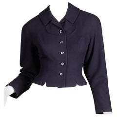 1950s Vintage Navy Blue Wool Blazer Jacket Size XS