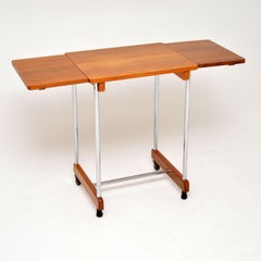 1950s Vintage Oak and Chrome Drop-Leaf Side Table