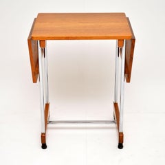 Vintage Oak and Chrome Drop Leaf Side Table
