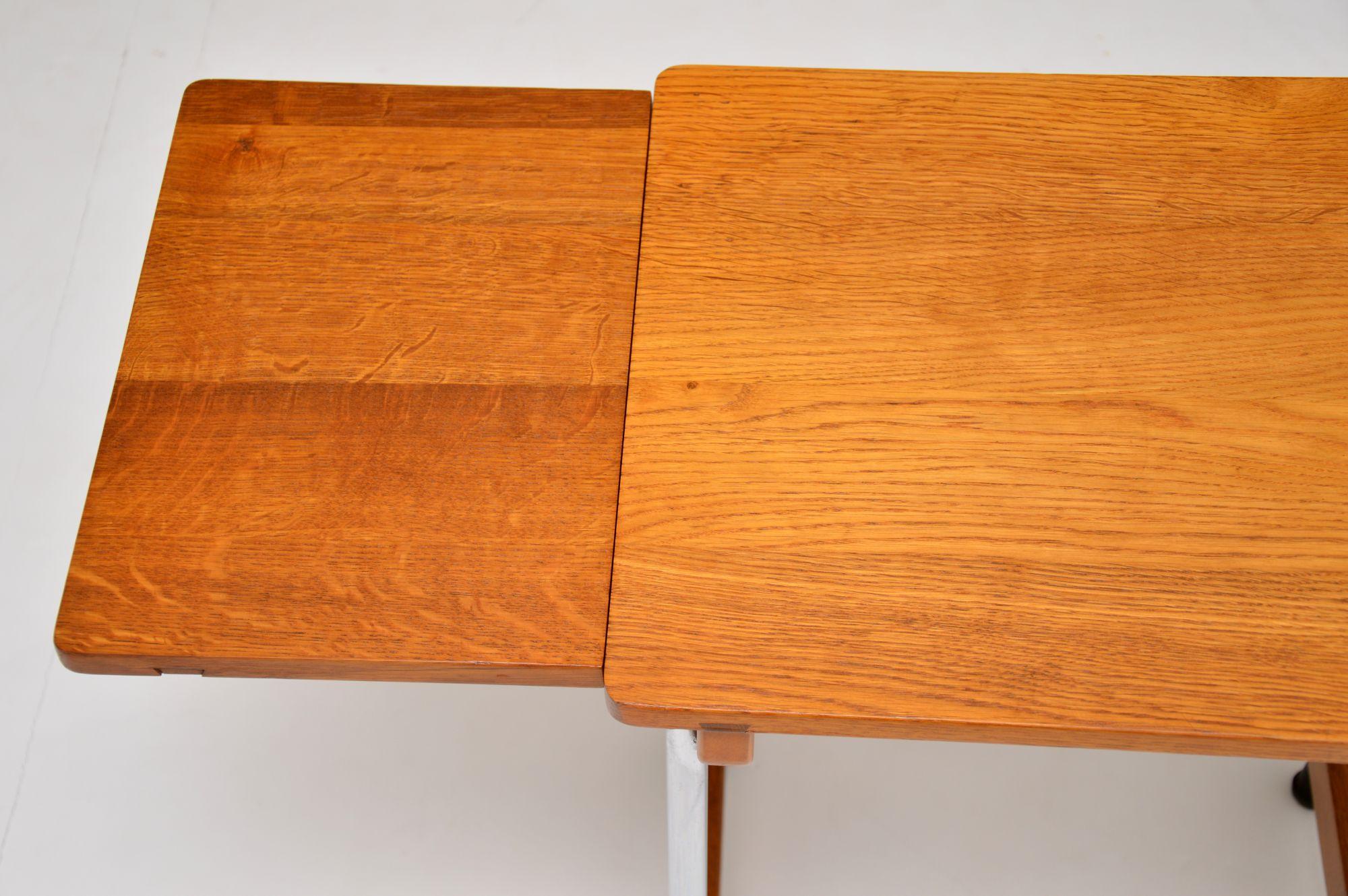 20th Century 1950's Vintage Oak & Chrome Drop Leaf Side Table For Sale