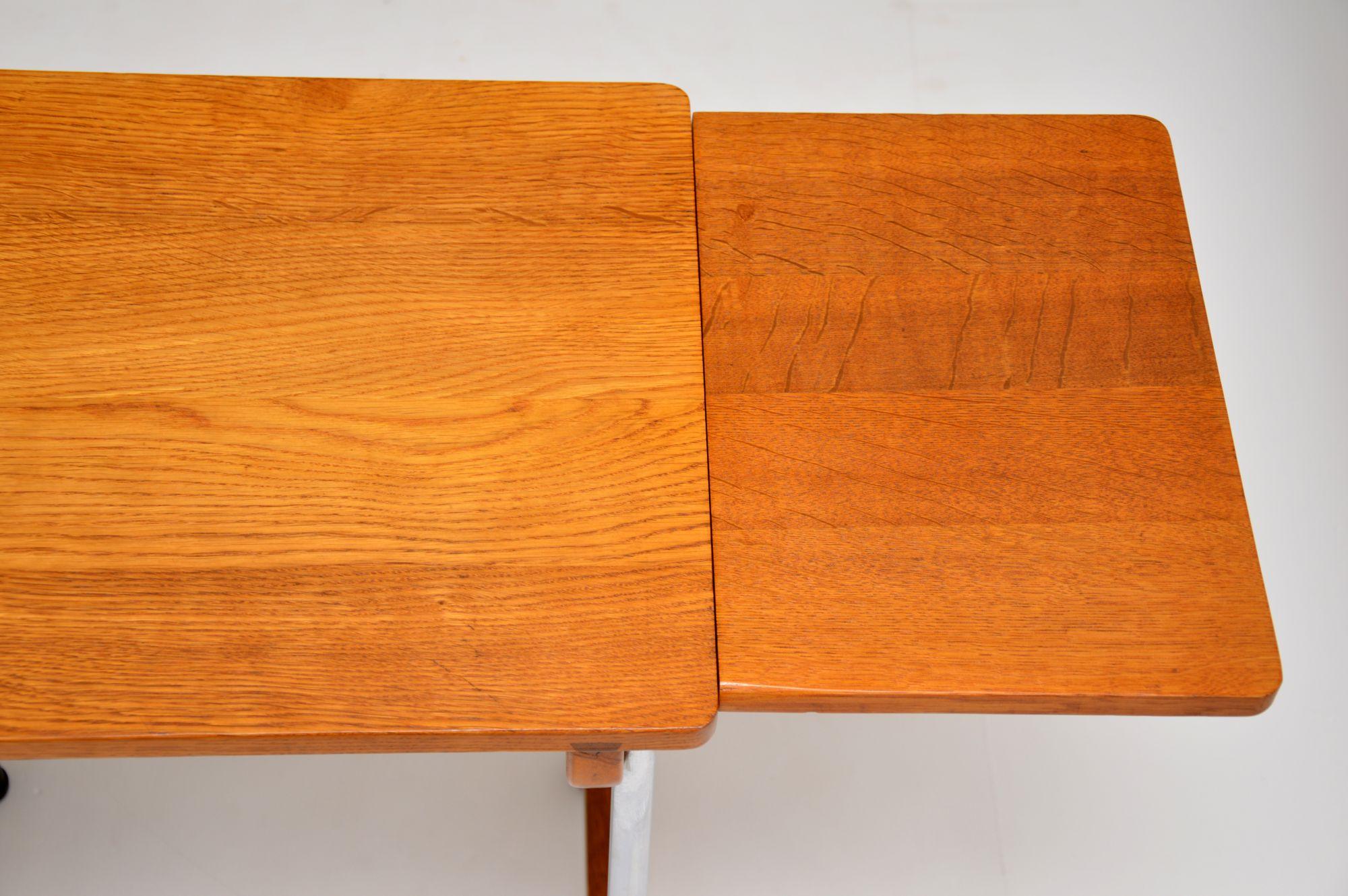 1950's Vintage Oak & Chrome Drop Leaf Side Table For Sale 1