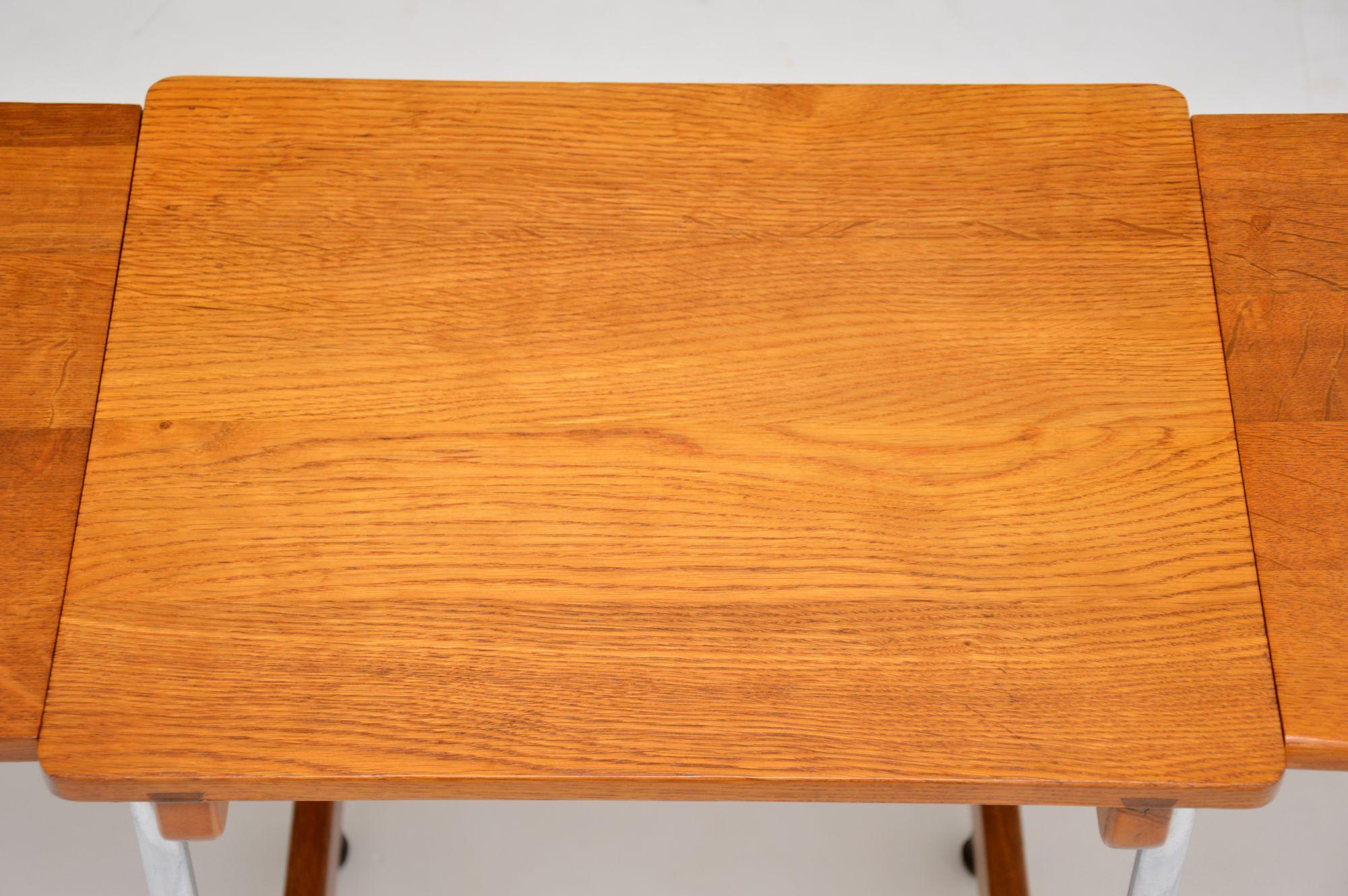 1950s Vintage Oak and Chrome Drop-Leaf Side Table 2