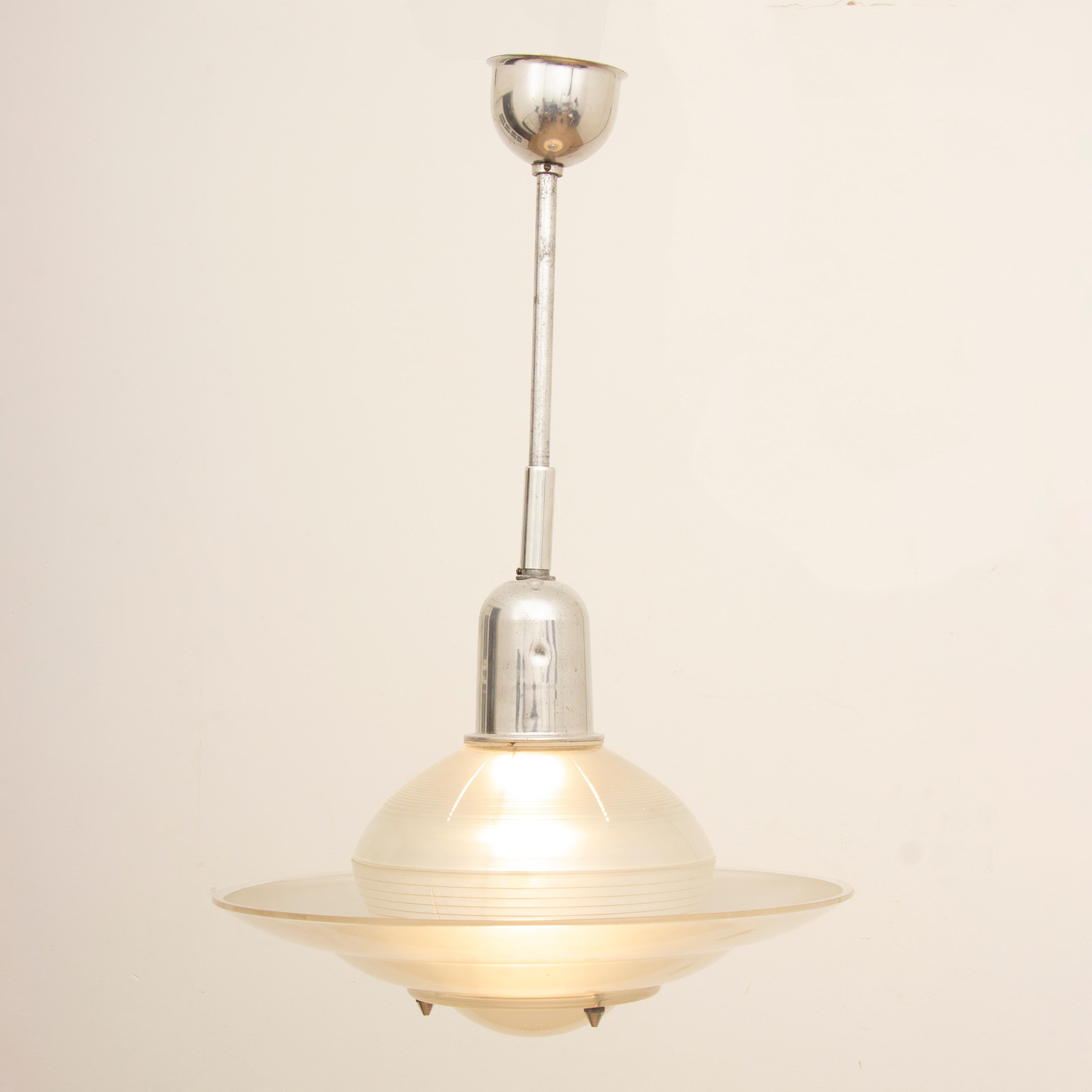 Mid-Century Modern 1950s Vintage Opaline and Aluminium Halophane Pendant Lamp
