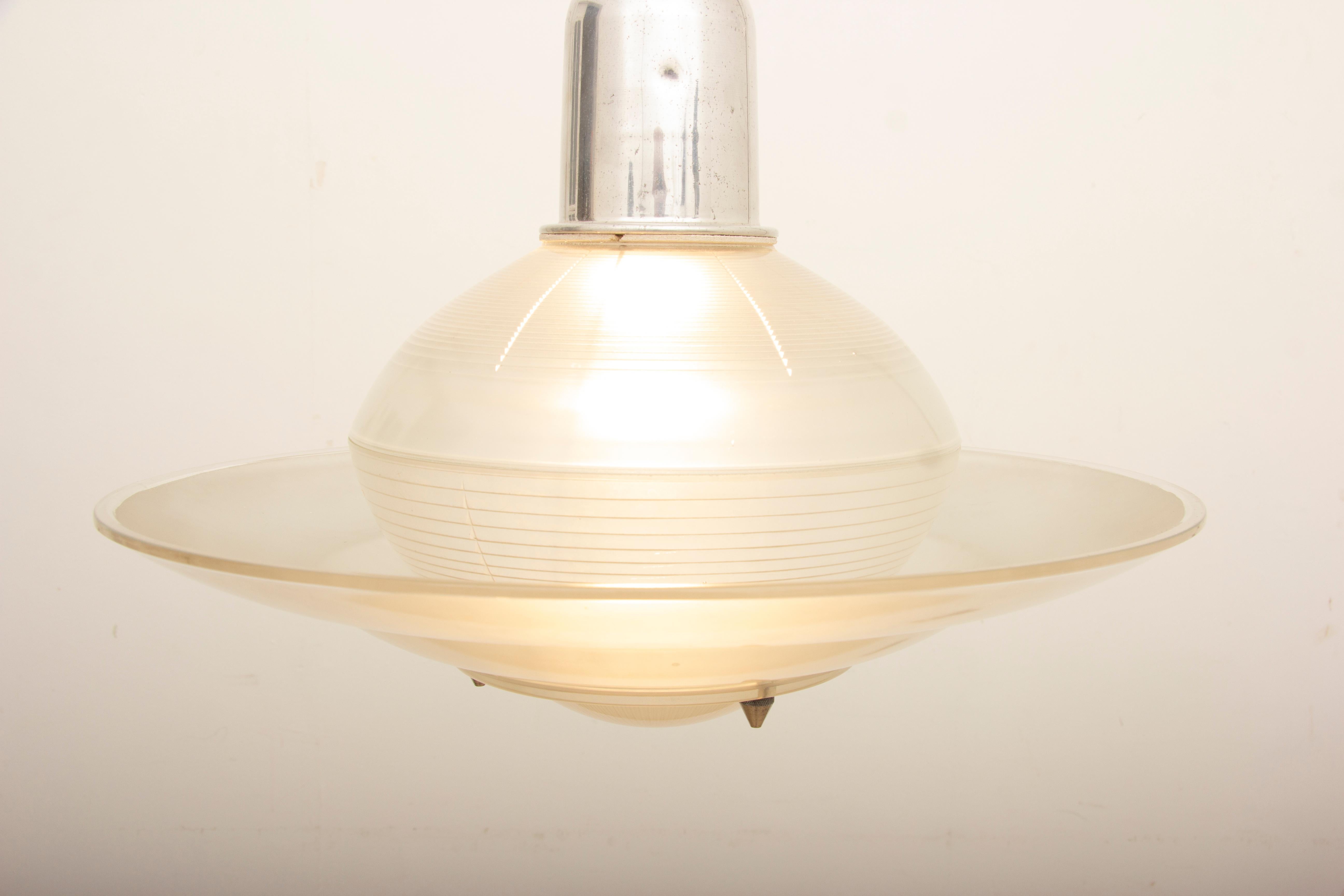 1950s Vintage Opaline and Aluminium Halophane Pendant Lamp 1