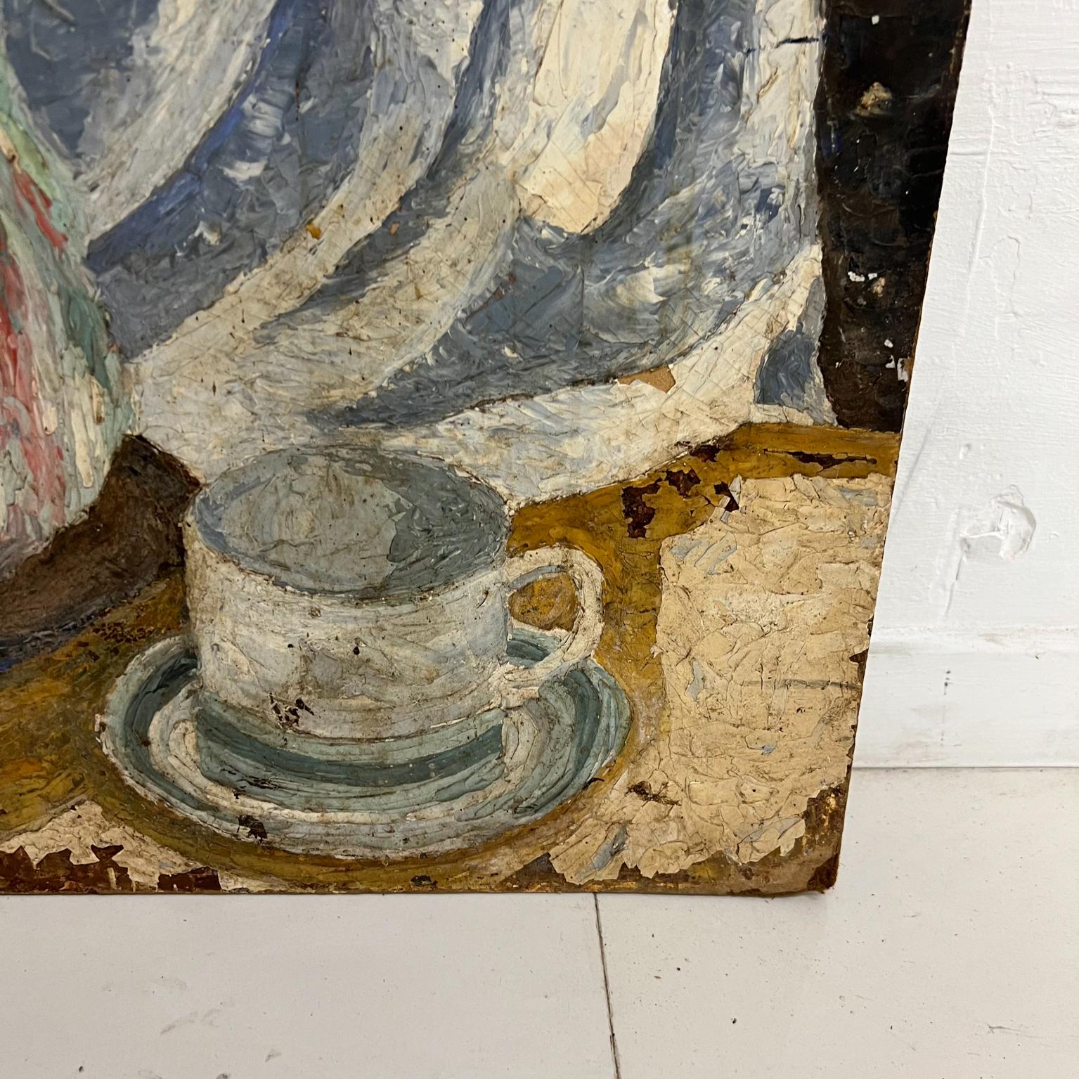 1950s Vintage Original Art Oil Painting Still Life Cup and Saucer on