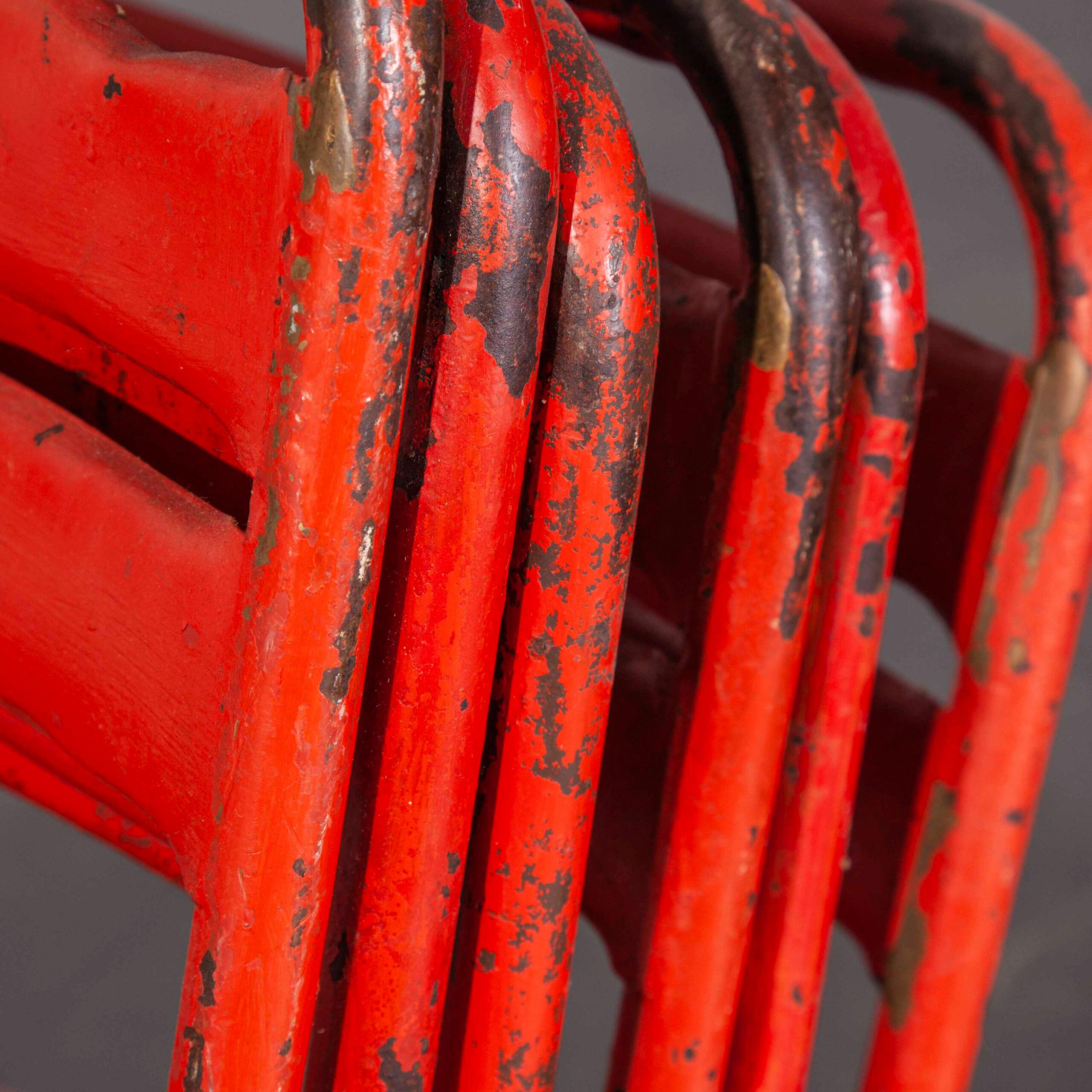 1950’s Vintage Original French Red Tolix Metal Café Dining Chairs, Set of Six 4