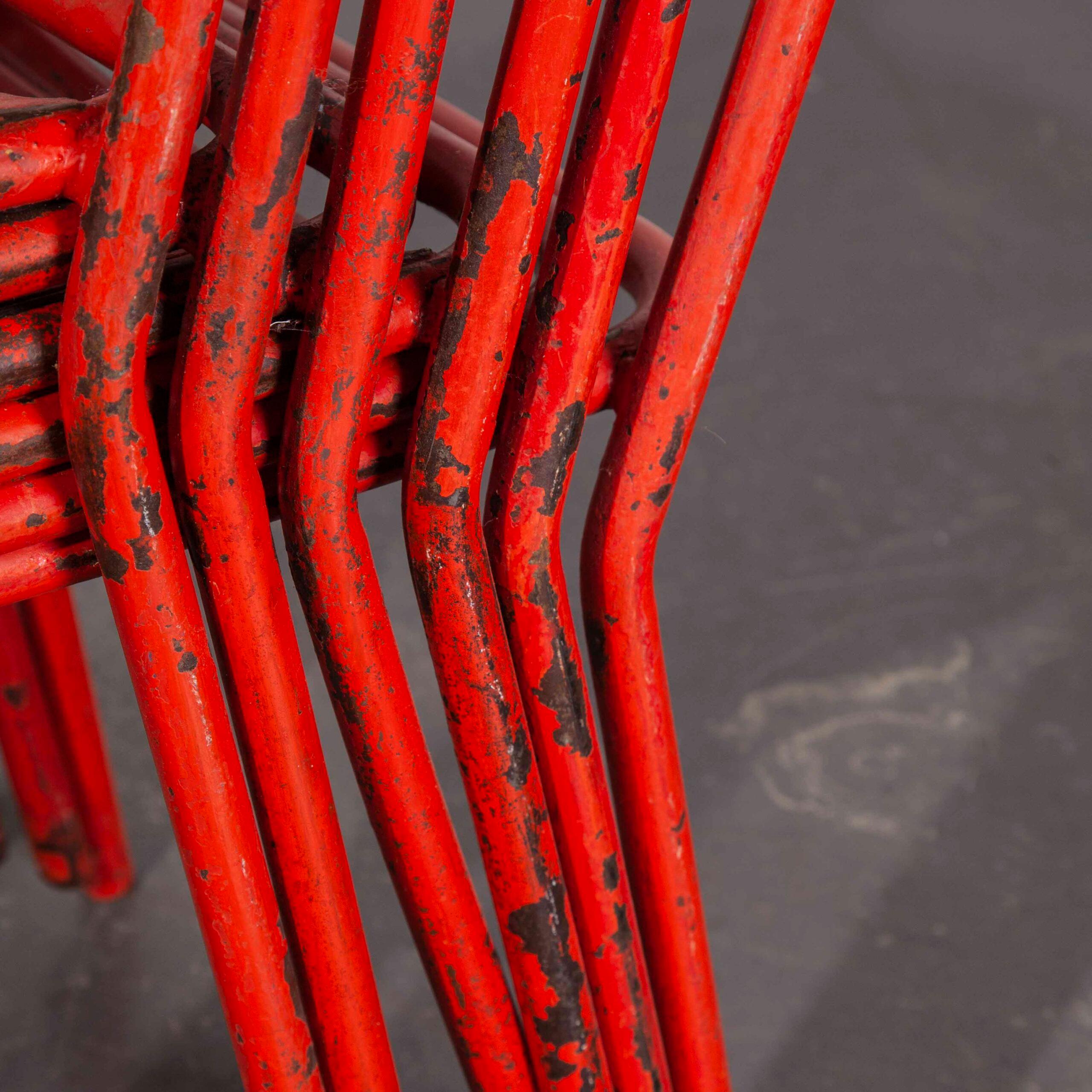1950’s Vintage Original French Red Tolix Metal Café Dining Chairs, Set of Six 5