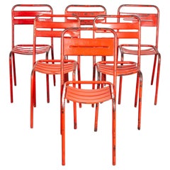 1950’s Vintage Original French Red Tolix Metal Café Dining Chairs, Set of Six