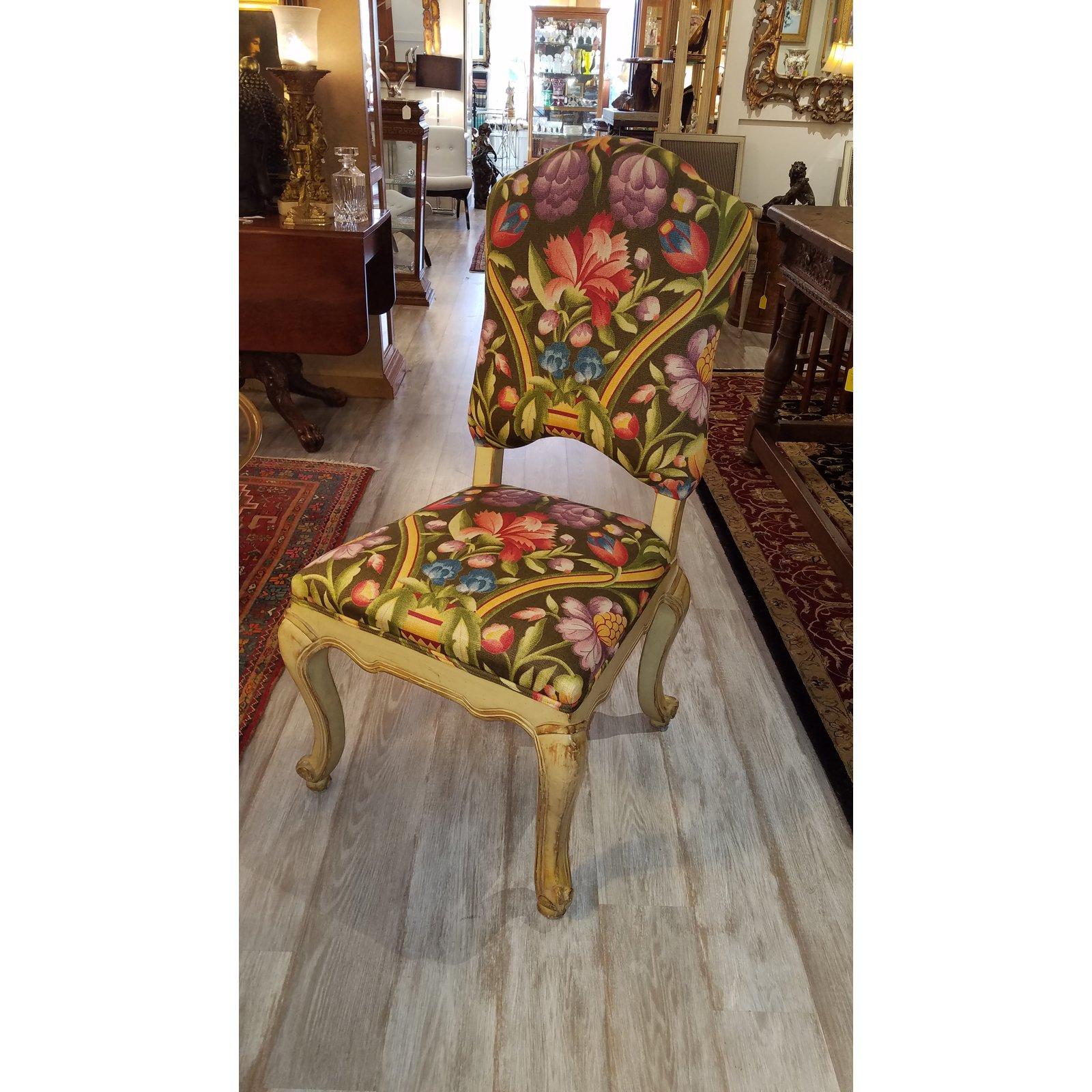 Hand-Painted 1950s Vintage Painted Venetian Side Chair in Clarence House Italian Linen