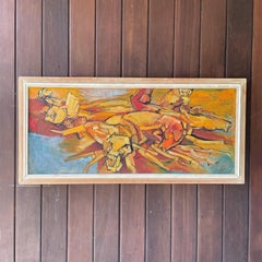 1950s Vintage Oil Painting on Masonite Carl E. Schwartz American Abstract