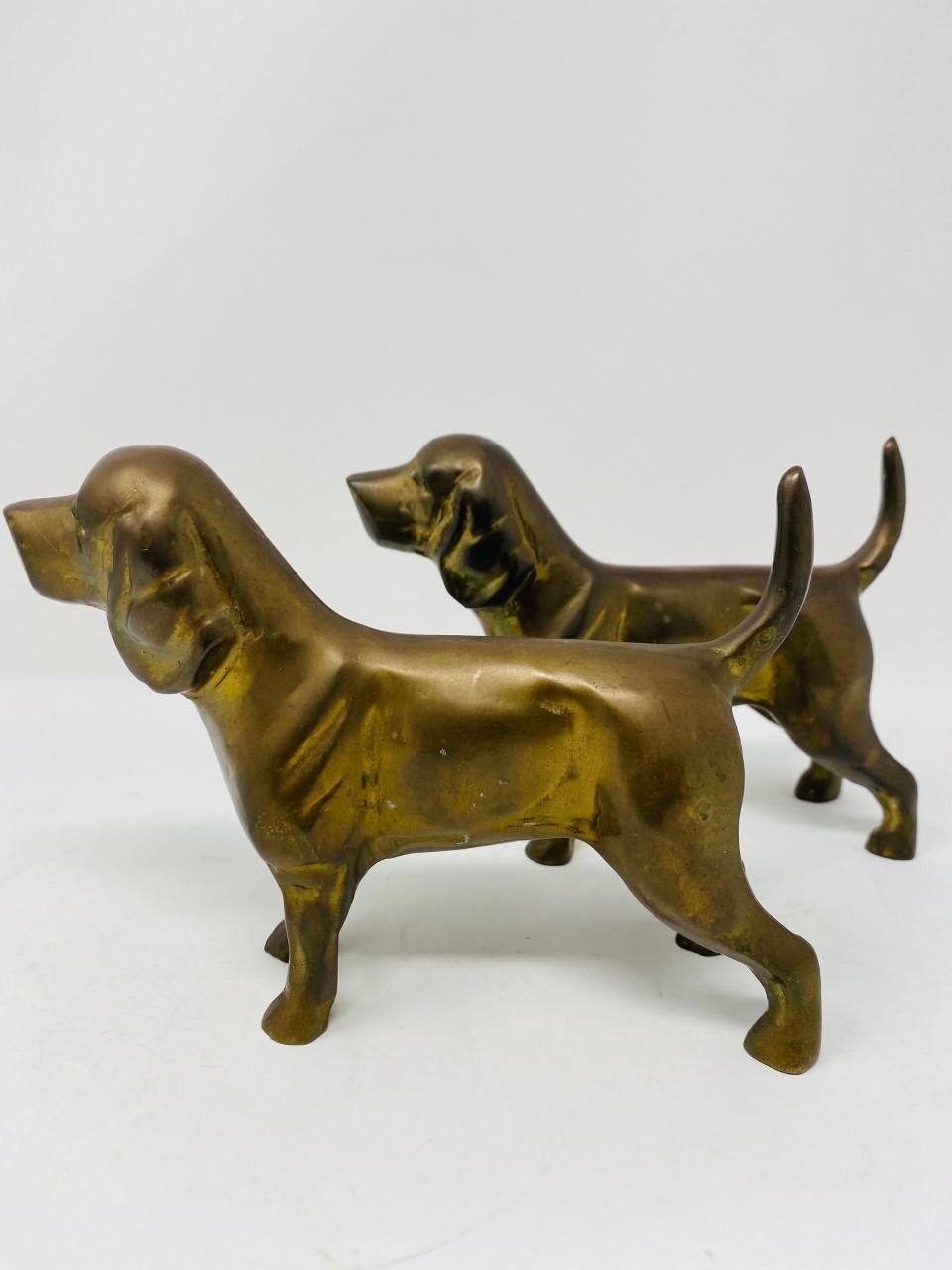 Cast 1950s Vintage Pair of Bronze Labrador Retriever Sculpture Bookends
