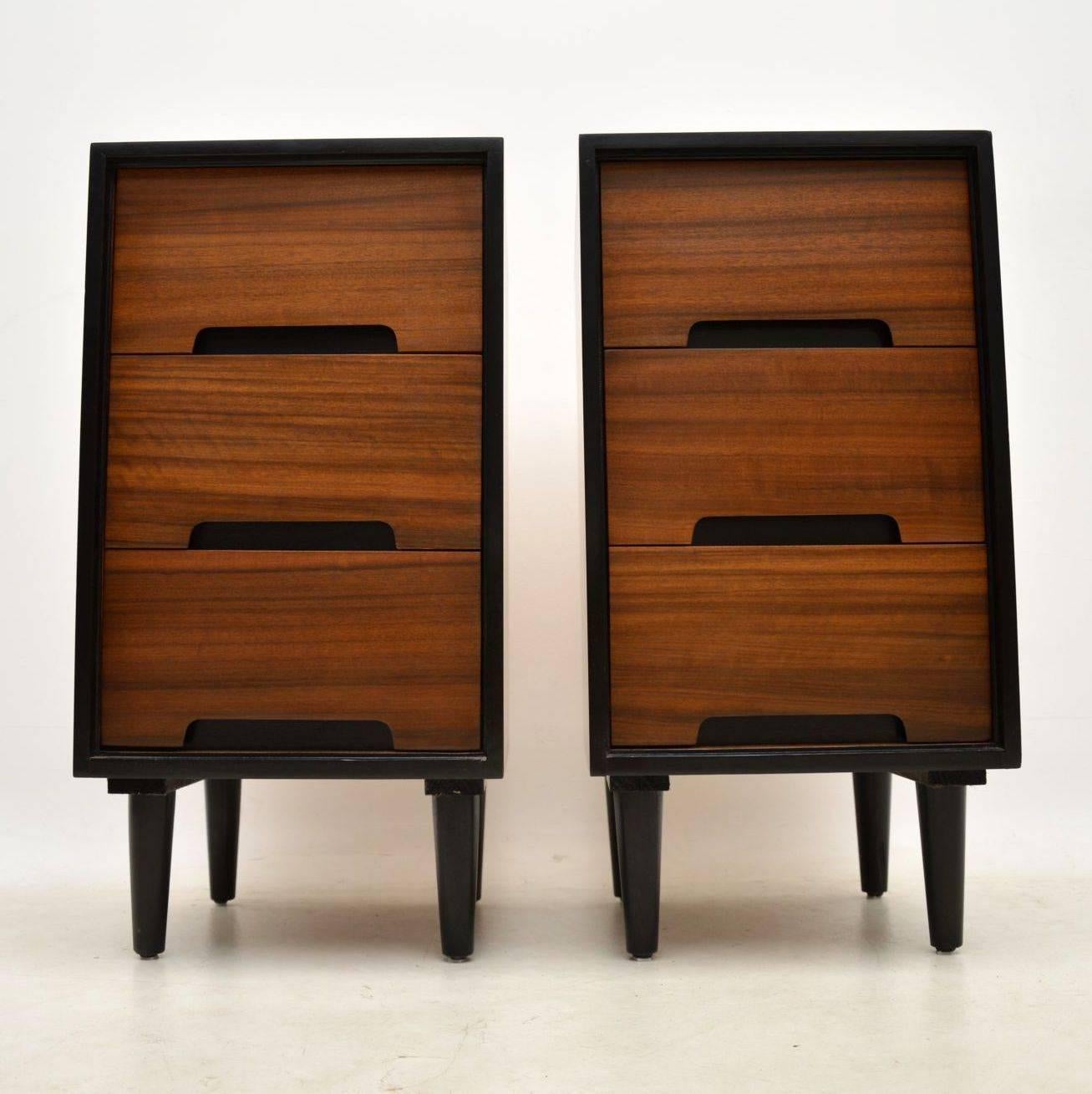 English 1950s Vintage Pair of Walnut Bedside Chests by John & Sylvia Reid for Stag