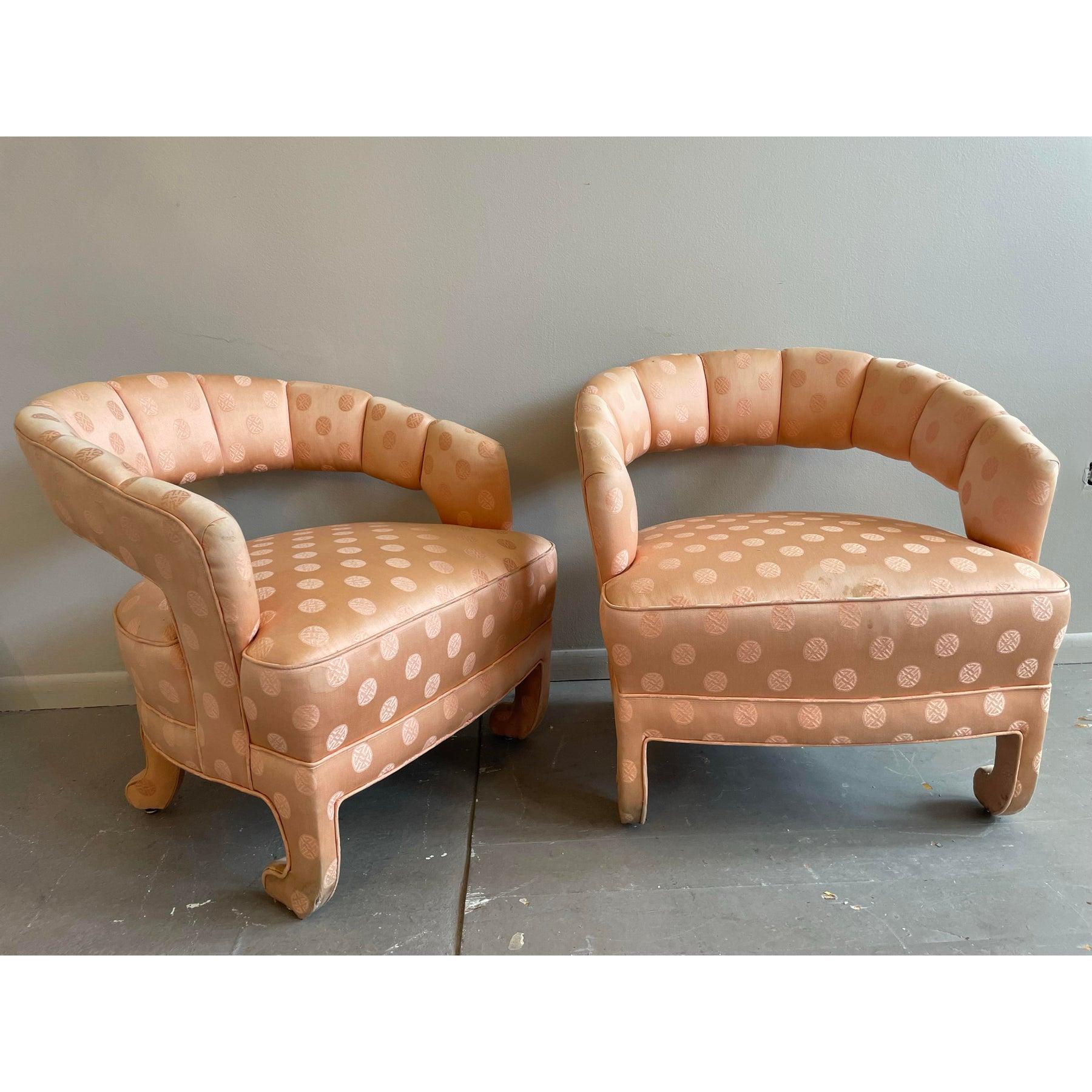 1950er Vintage Pfirsich Seide Stühle - ein Paar im Angebot 6