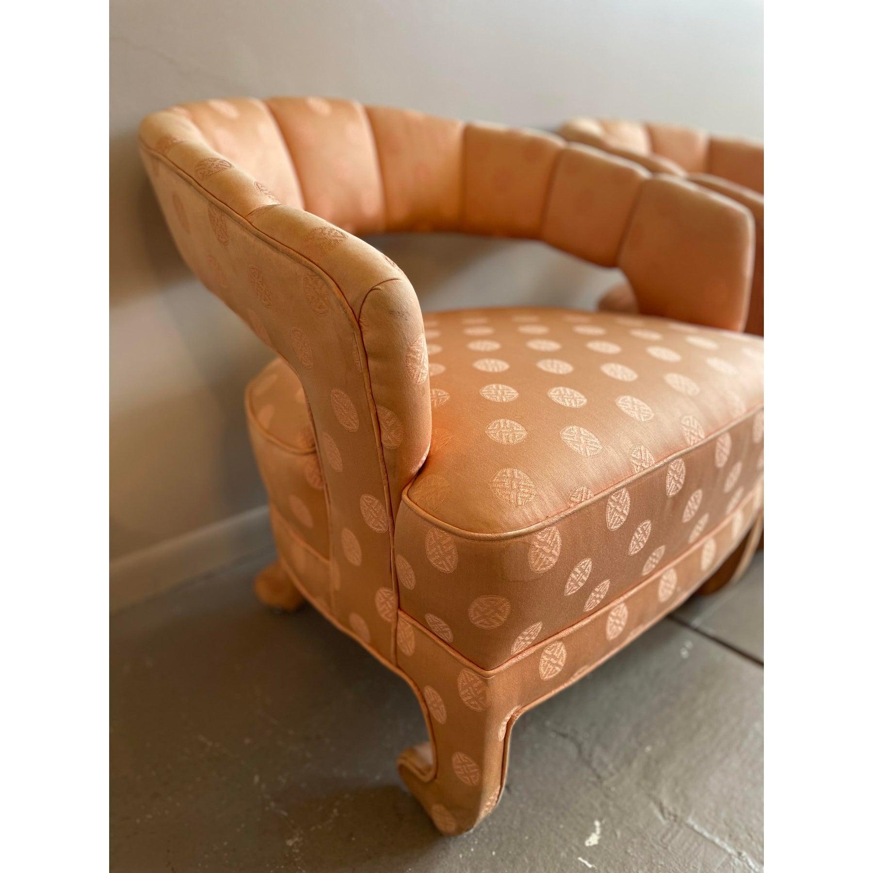 1950er Vintage Pfirsich Seide Stühle - ein Paar (Mitte des 20. Jahrhunderts) im Angebot