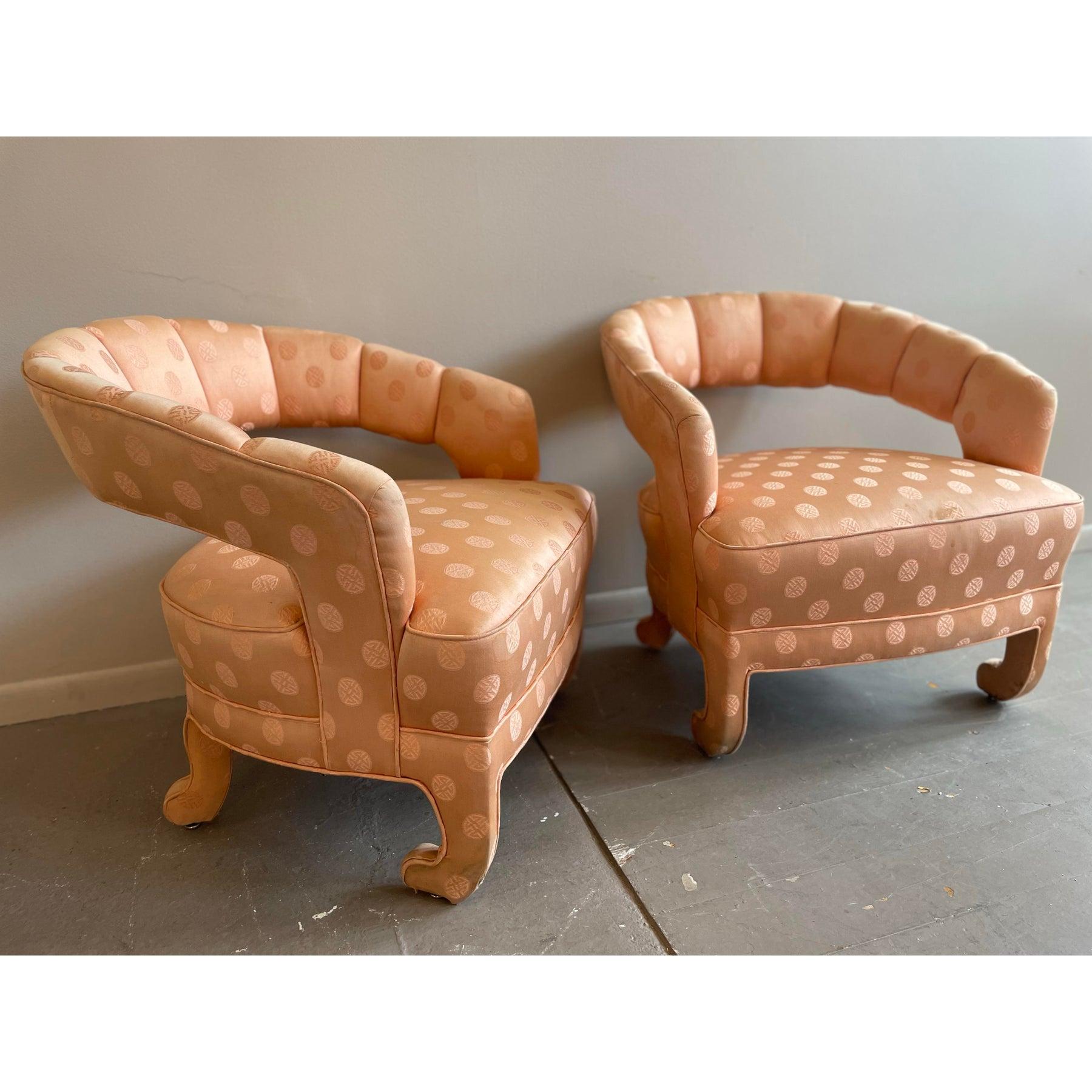 1950er Vintage Pfirsich Seide Stühle - ein Paar im Angebot 1