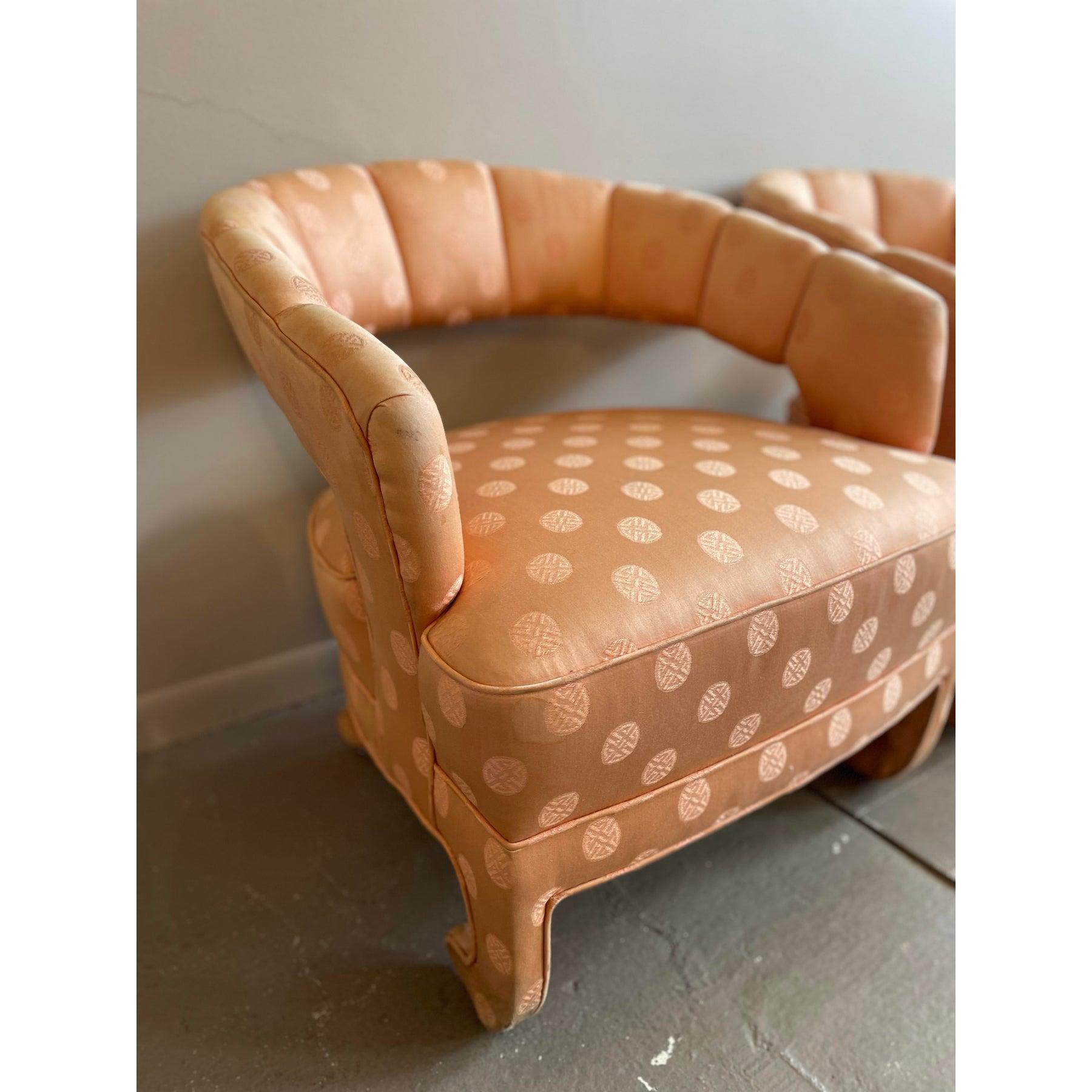 1950er Vintage Pfirsich Seide Stühle - ein Paar im Angebot 2