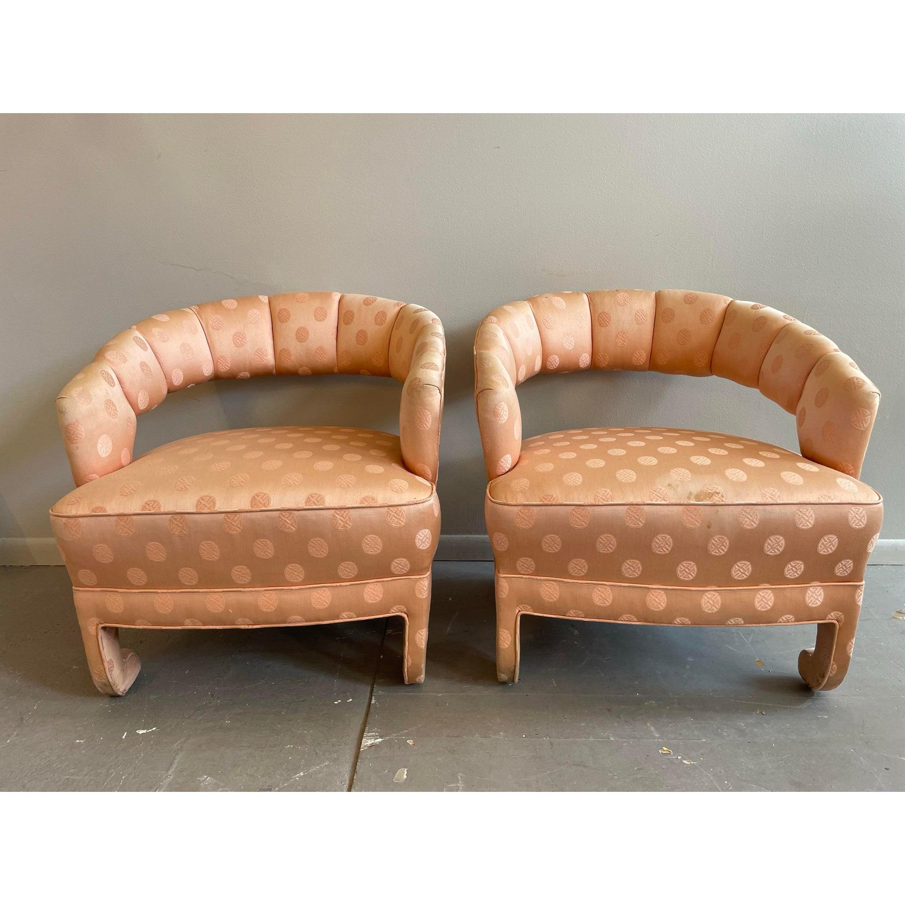 1950er Vintage Pfirsich Seide Stühle - ein Paar im Angebot 3