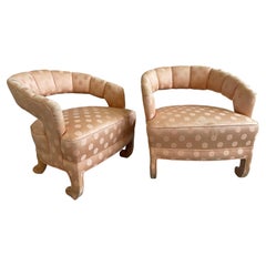 1950s Vintage Peach Silk Chairs - A Pair