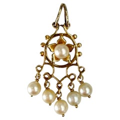 Ciondolo vintage con perla a goccia degli anni '50, in oro giallo 14k