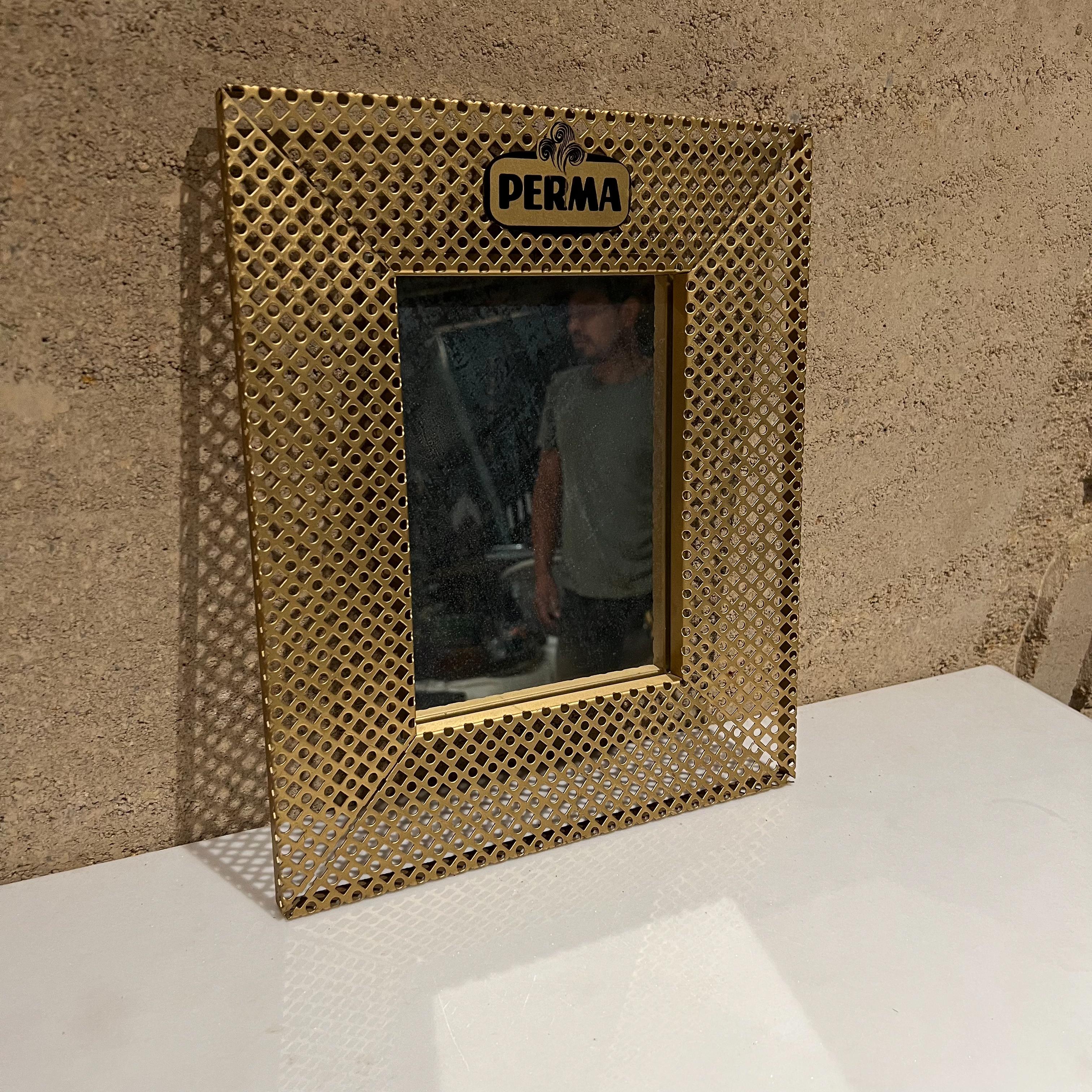 Mid-Century Modern 1950s Vintage Perma Mirror Picture Frame Perforated Gold Metal Italy For Sale