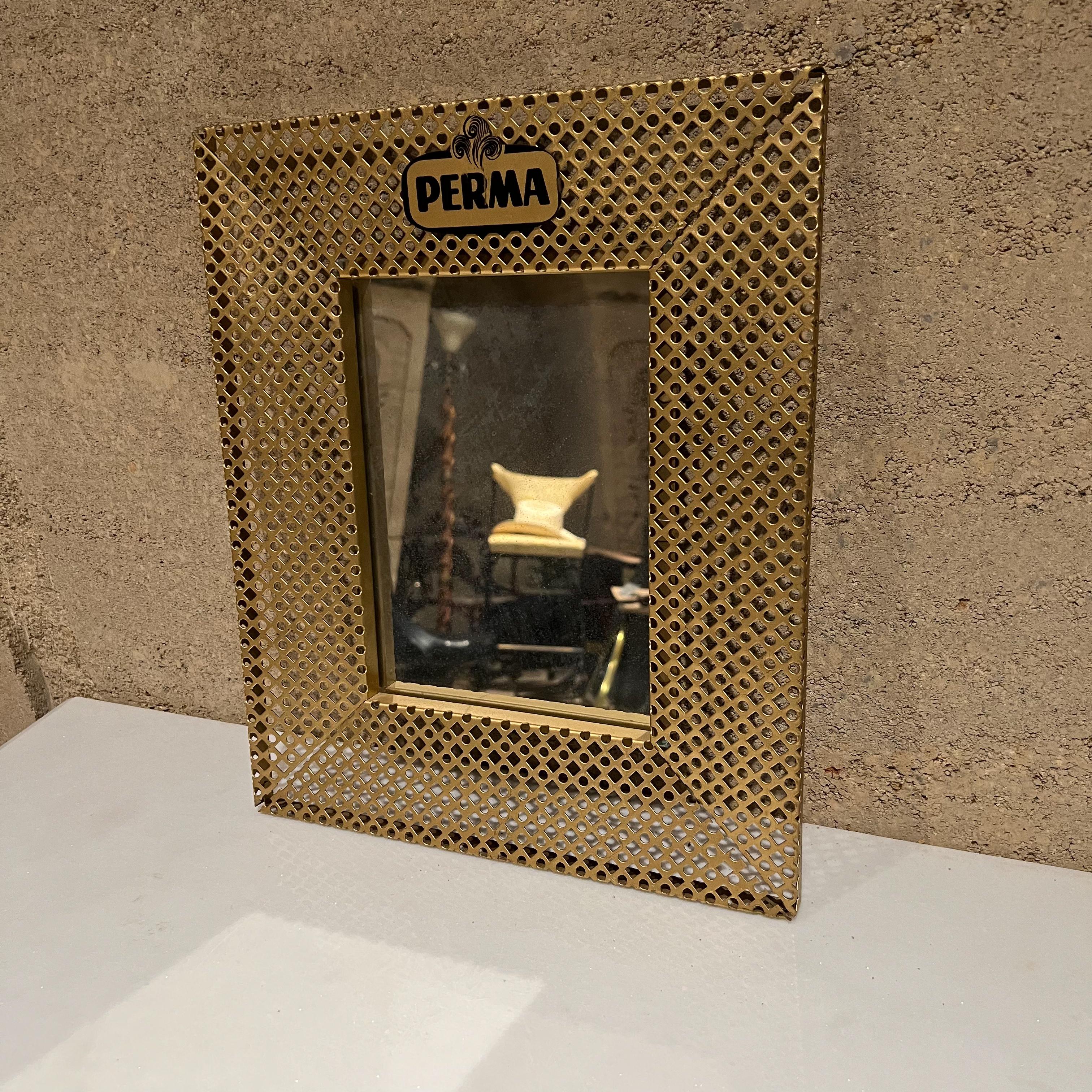 Italian 1950s Vintage Perma Mirror Picture Frame Perforated Gold Metal Italy For Sale