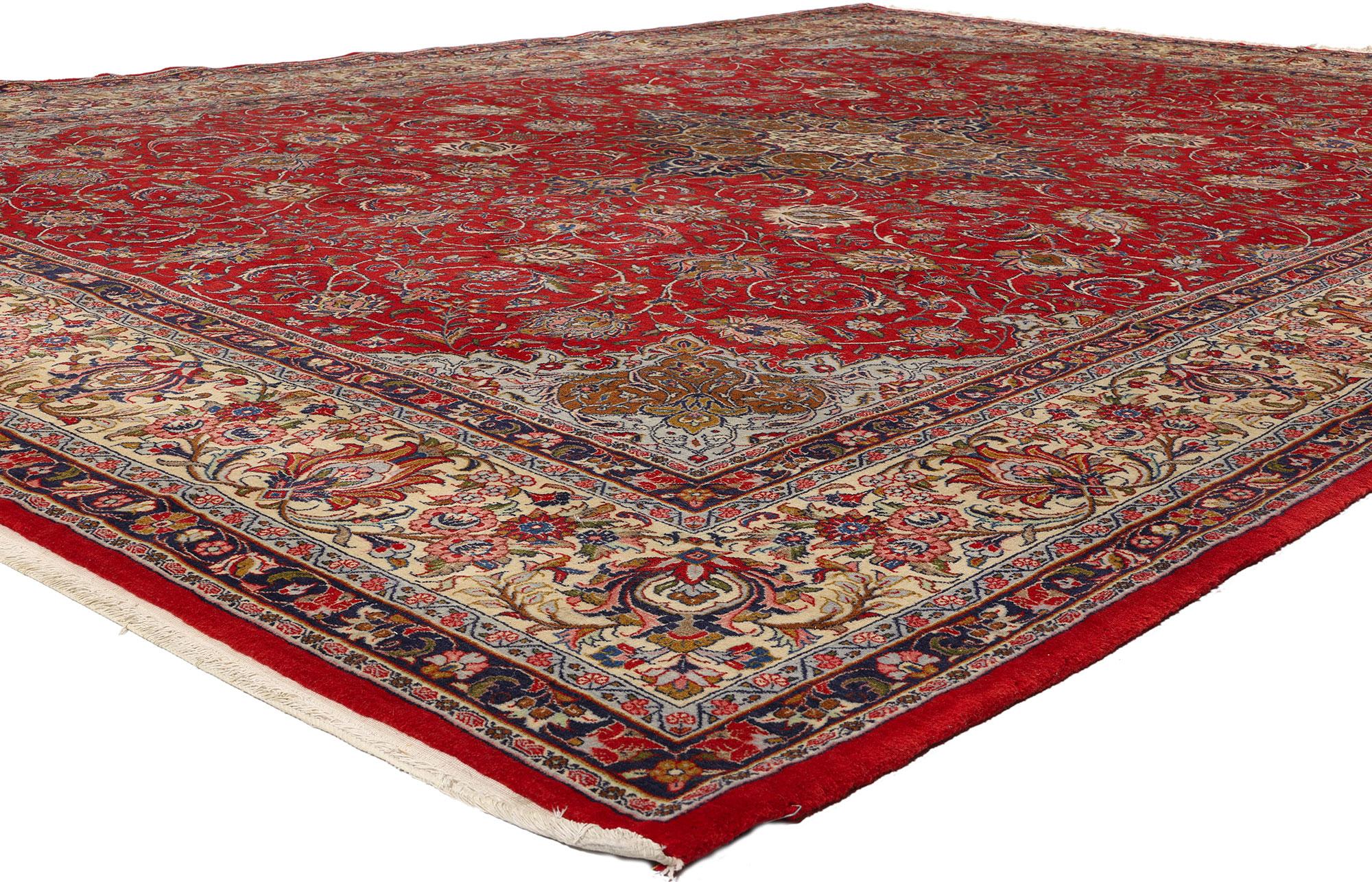 78700 Vintage Rot Persischer Kashan Teppich, 09'09 x 13'01. Persische Kashan-Teppiche sind aufwändig gestaltete, handgefertigte Teppiche aus Kashan, Iran, die für ihre kunstvollen Muster, ihre feine Handwerkskunst und ihre reiche Geschichte bekannt