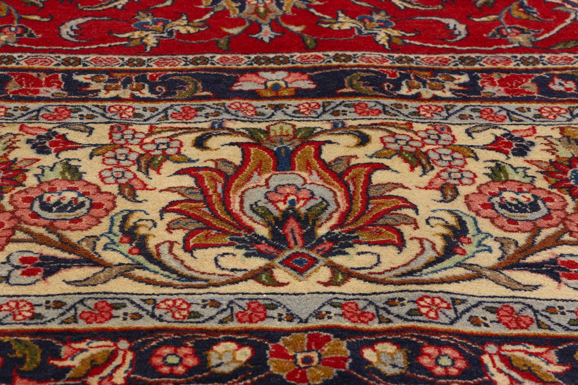 1950s Vintage Persian Kashan Rug, Timeless Elegance Meets Stately Decadence In Good Condition For Sale In Dallas, TX