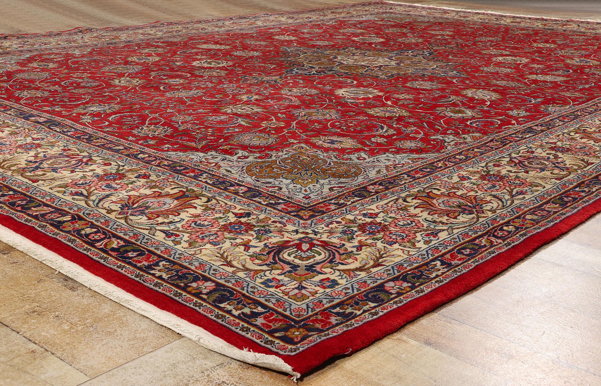 Wool 1950s Vintage Persian Kashan Rug, Timeless Elegance Meets Stately Decadence For Sale