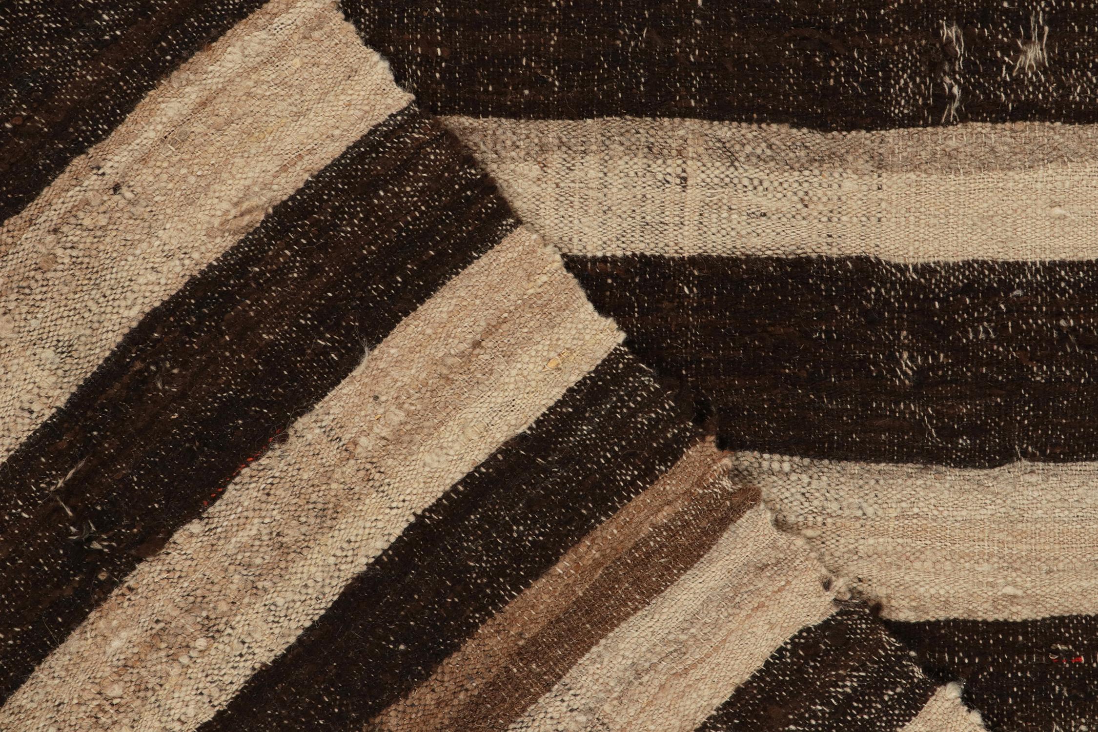 Wool 1950s, Vintage Persian Kilim Rug in Panel, Beige-Brown Stripes by Rug & Kilim For Sale