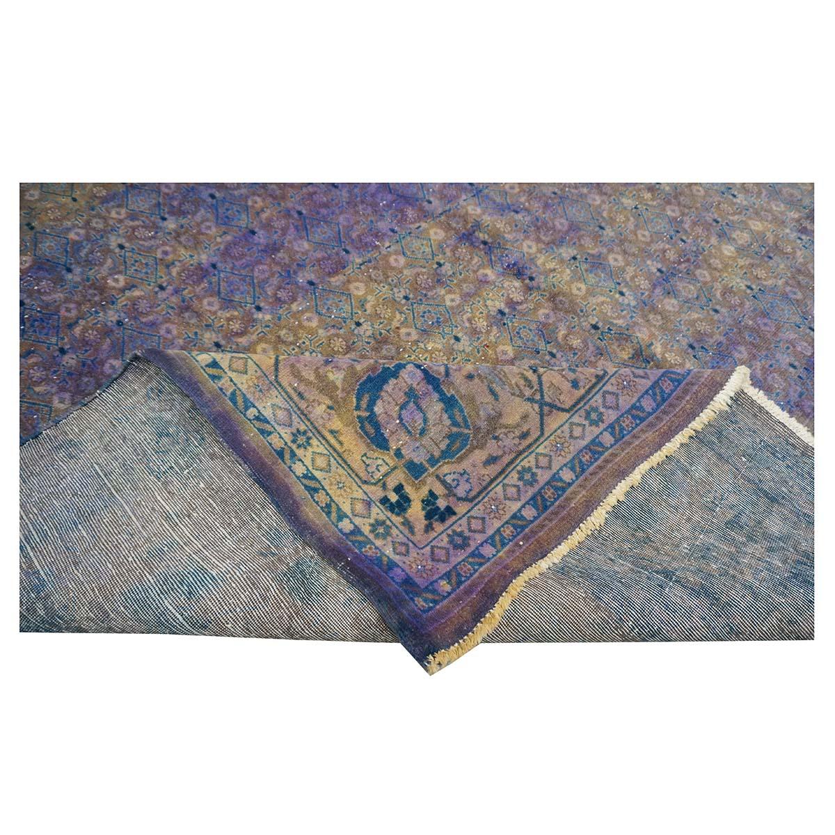 1950er Jahre Vintage Persian Mahal Modern Overdye 7x10 Lila Handgefertigter Teppich im Angebot 6