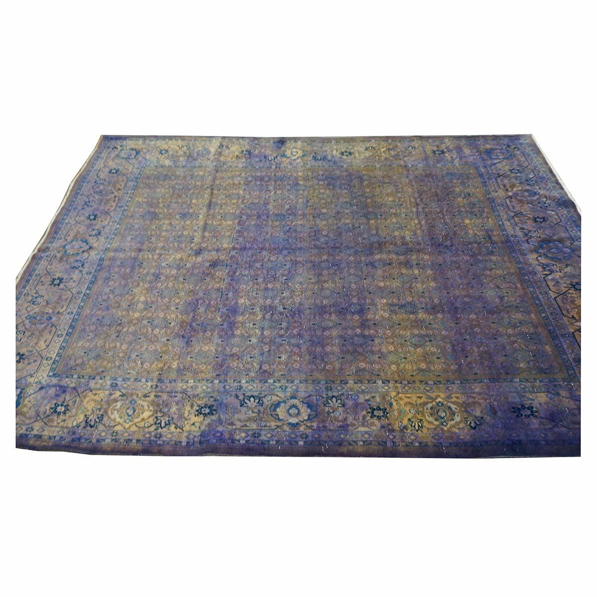 1950s Vintage Persian Mahal Modern Overdye 7x10 Purple Handmade Area Rug In Good Condition For Sale In Houston, TX