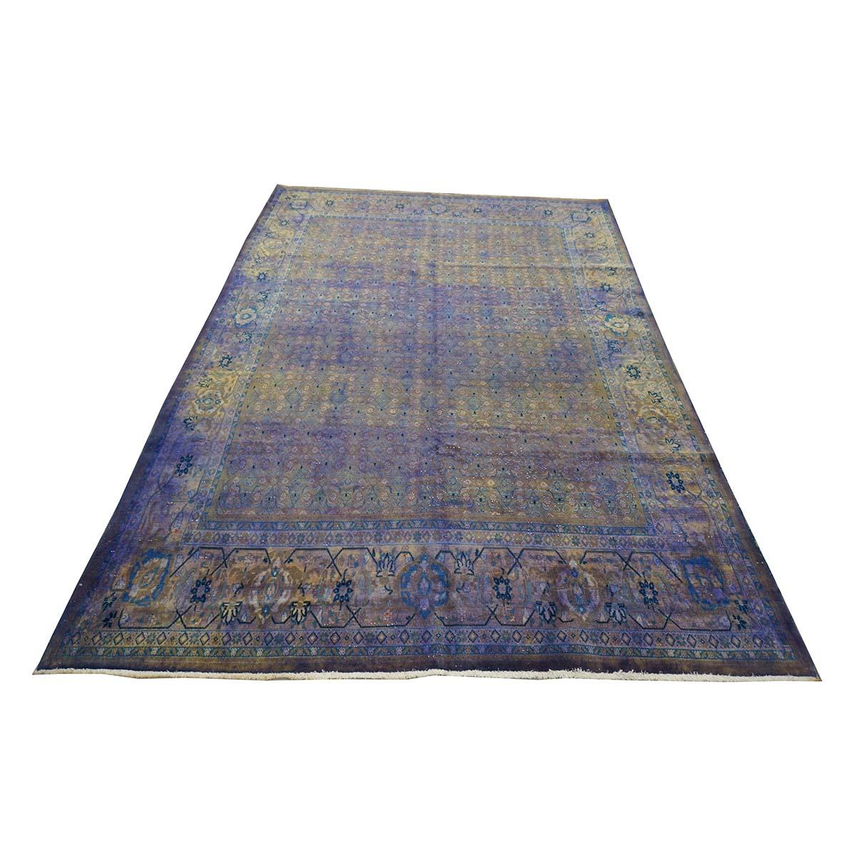 Mid-20th Century 1950s Vintage Persian Mahal Modern Overdye 7x10 Purple Handmade Area Rug For Sale