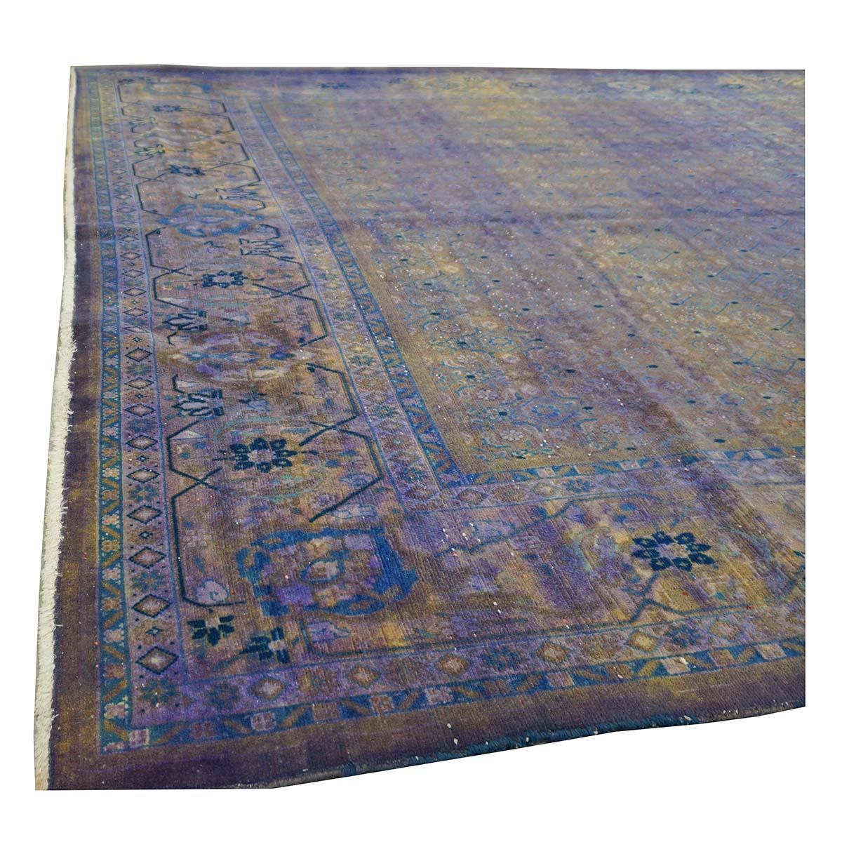 1950er Jahre Vintage Persian Mahal Modern Overdye 7x10 Lila Handgefertigter Teppich (Wolle) im Angebot
