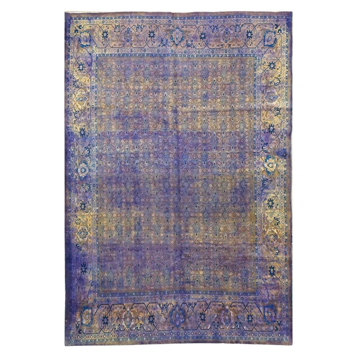 1950er Jahre Vintage Persian Mahal Modern Overdye 7x10 Lila Handgefertigter Teppich im Angebot