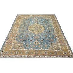 1950s Vintage Persian Tabriz Wool Area Rug with Floral Medallion, 9'3" x 12'7"