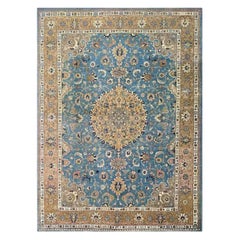 1950s Vintage Persian Tabriz Wool Area Rug with Floral Medallion, 9'3" x 12'7"