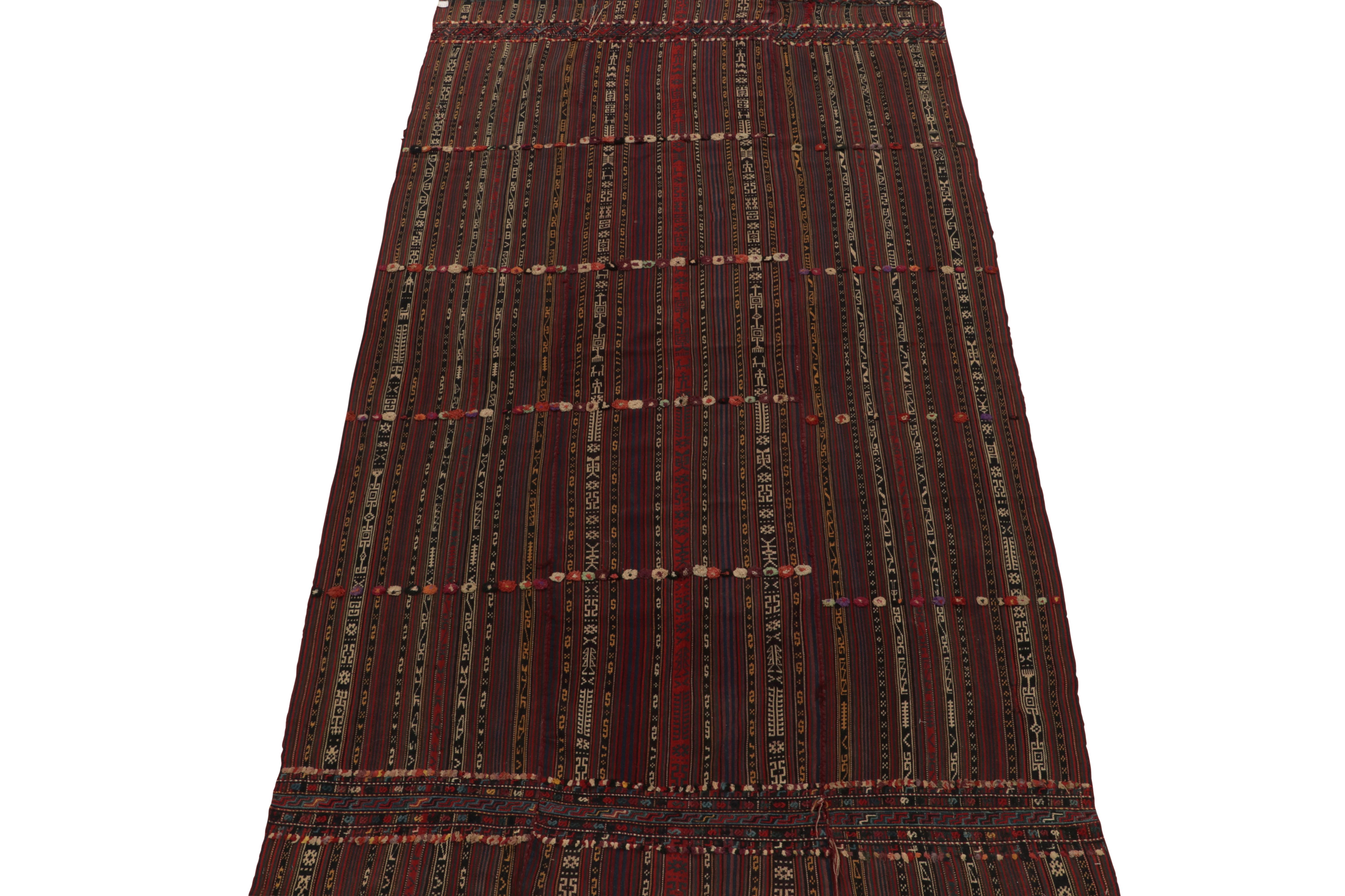 Tribal 1950s Vintage Persian Kilim Rug inRed & Brown Geometric Pattern by Rug & Kilim For Sale